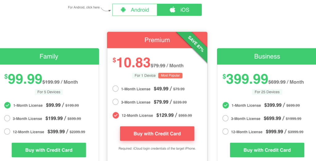 spyic pricing iOS